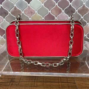 Vintage‎ 80's/90's - Bill Blass Red Satin Clutch - Silver Metal Chain/Accents